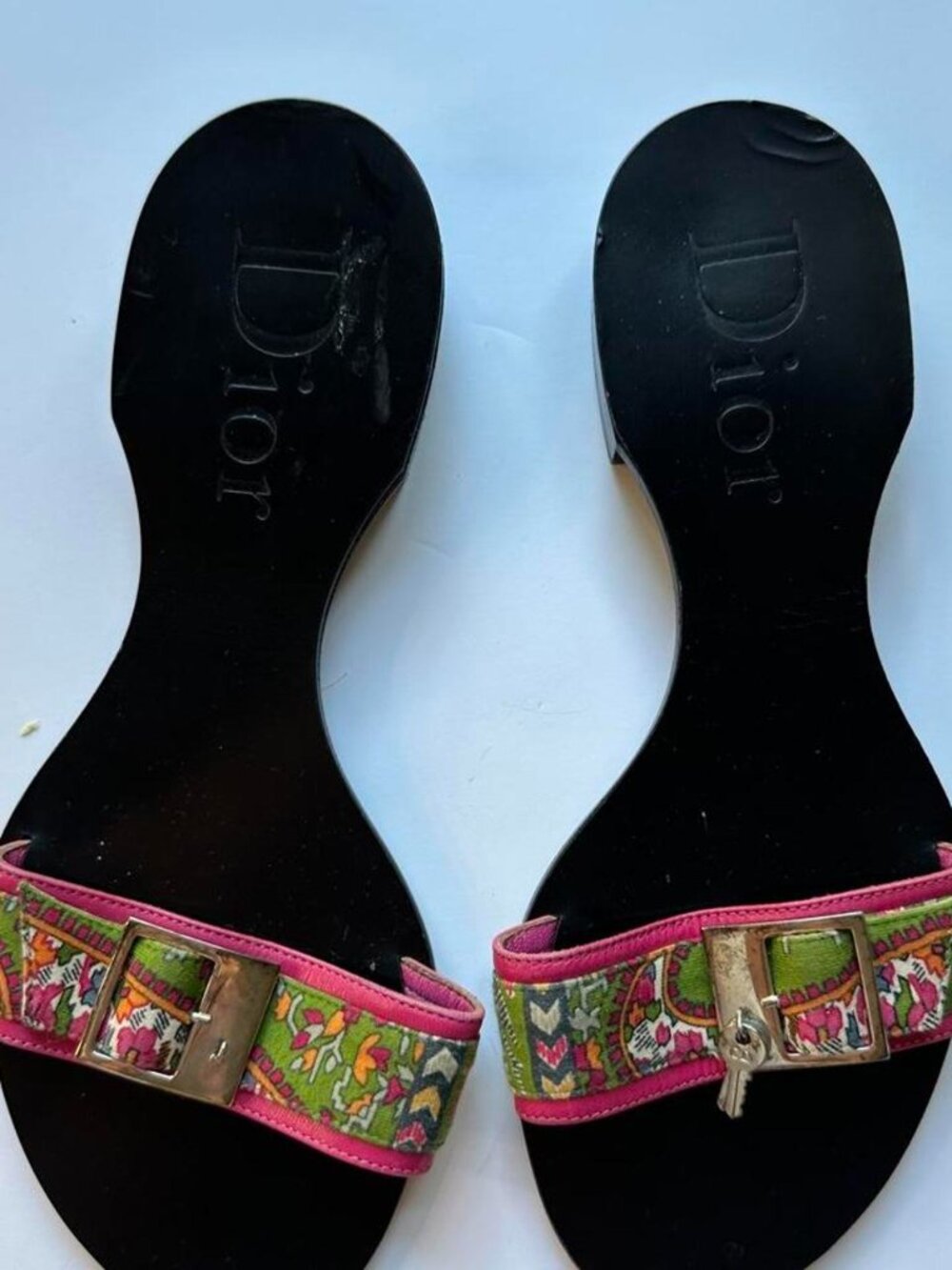 Christian Dior Pink Floral Buckle Slide Sandals